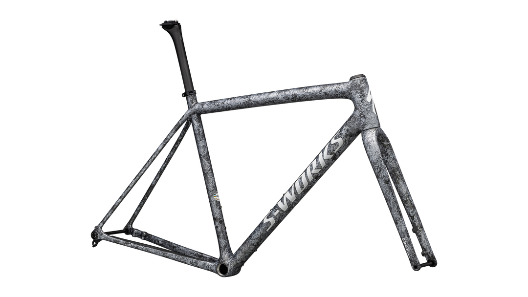 S-Works Crux Frameset Satin Carbon / Multi-Color Blurred Impasto / Gloss White Metallic Silver 56