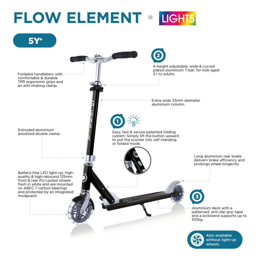 Globber FLOW ELEMENT Scooter with lights - Coral Pink