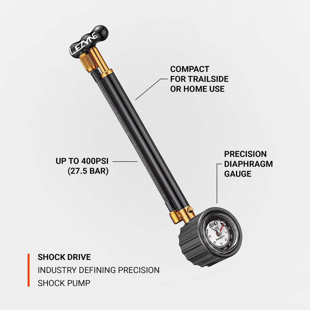 Lezyne Shock Drive 400psi, Guage - Bl