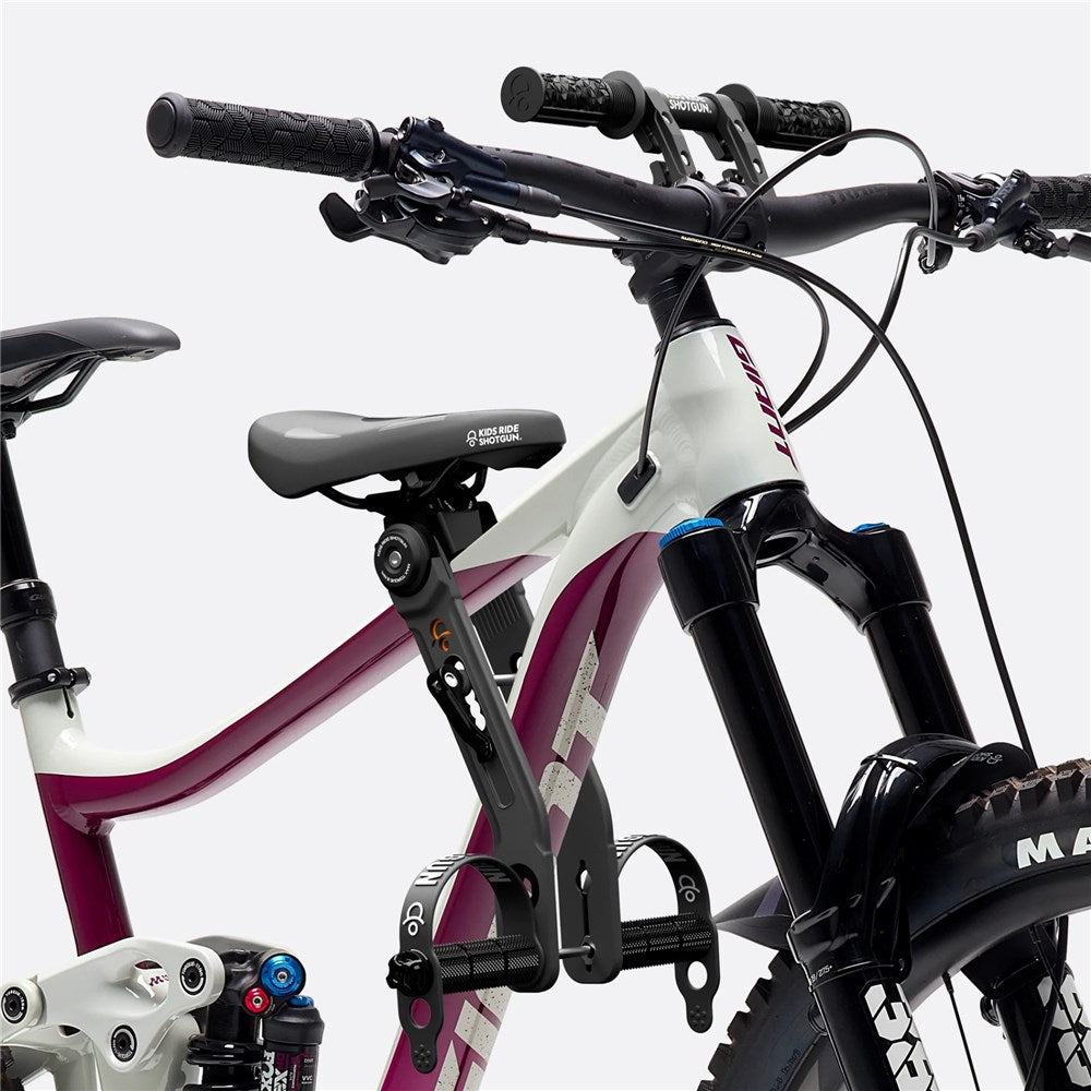 Kids Ride Shotgun 2.0 seat and handlebar combo fitted to a mountain bike