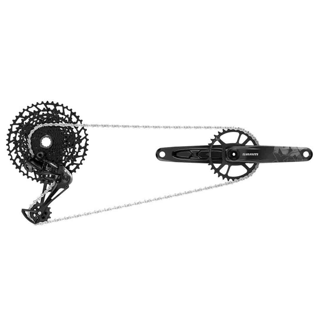 SRAM NX Eagle DUB 12-speed groupset with 170mm Boost crankset, rear derailleur, 11-50T cassette and chain