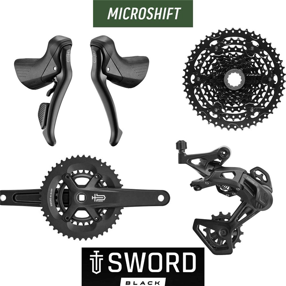 microSHIFT Sword Black Gravel Groupset with Crankset - 2x9 48T - 172.5mm