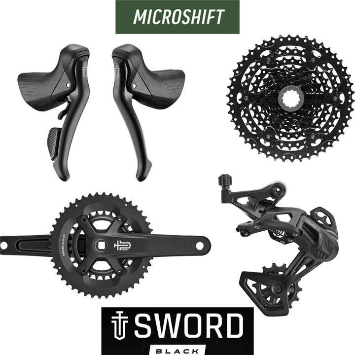 microSHIFT Sword Black Gravel Groupset with Crankset - 2x9 48T - 172.5mm