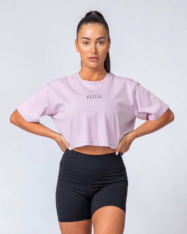 WOMENS CROPPED VINTAGE TEE - COSMIC WASHED LAVENDER HAZE - Mackay Cycles - [product_SKU] - Muscle Nation