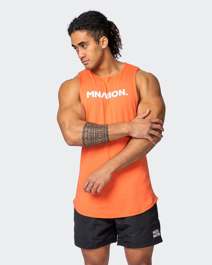 Mens Drop Arm Tank - Hot Coral - Mackay Cycles - [product_SKU] - Muscle Nation
