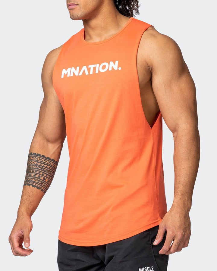 Mens Drop Arm Tank - Hot Coral - Mackay Cycles - [product_SKU] - Muscle Nation