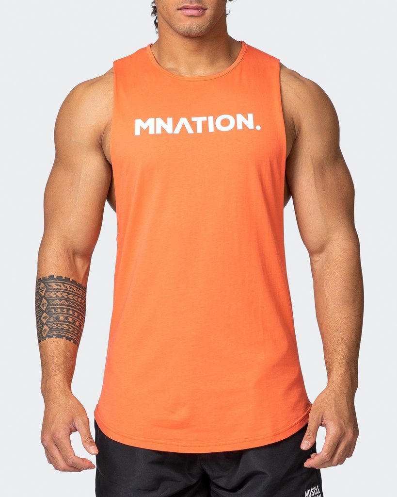 Mens Drop Arm Tank - Hot Coral - Mackay Cycles - [product_SKU] - Muscle Nation