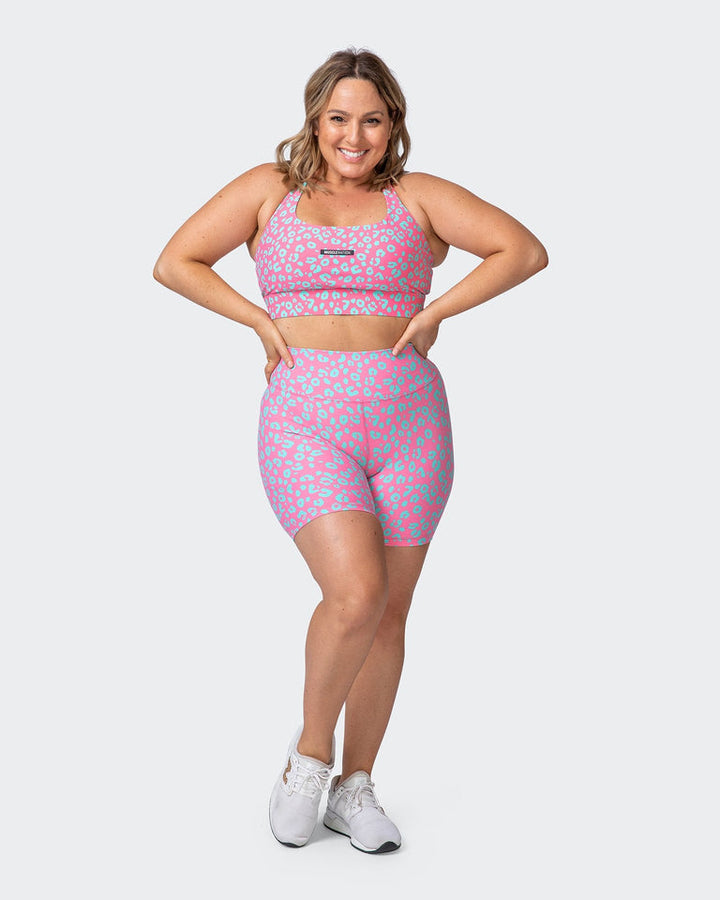 Signature Scrunch Bike Shorts - Cotton Candy Cheetah Print - Mackay Cycles - [product_SKU] - Muscle Nation